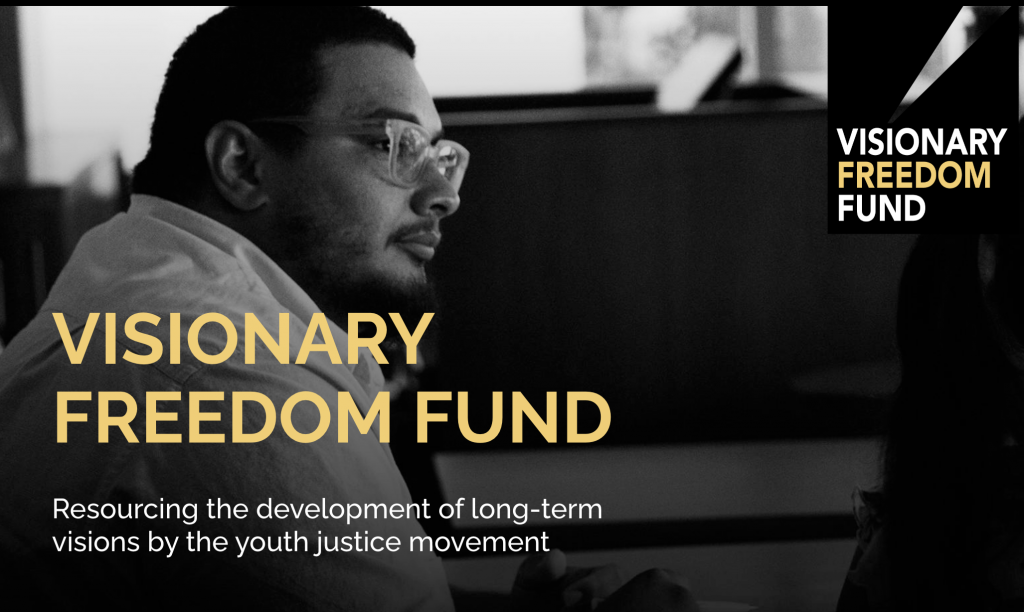 Photo of young Black man wearing glasses with text that says "Visionary Freedom Fund"