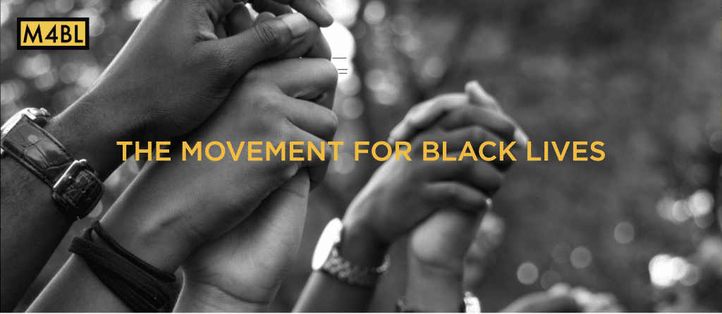 Black Hands intertwined with text that says Movement for Black Lives