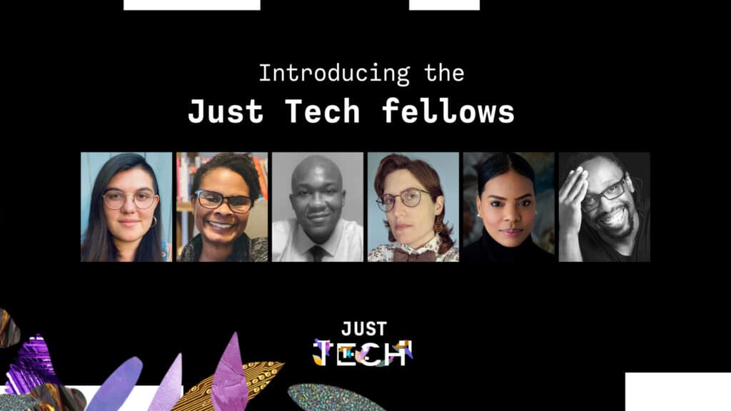 Introducing the Just Fellows featuring photo grid of six diverse people in the inaugural cohort