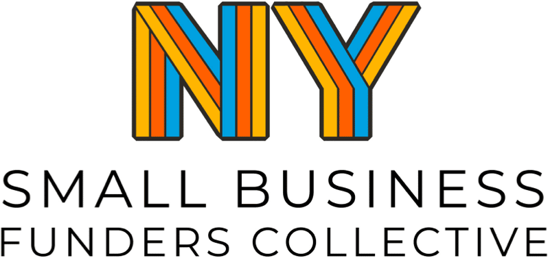 A large colorful "NY" followed by the text that says Small Business Funders Collective